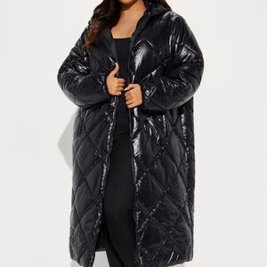 Fashion Nova Shiny Black Quilted Puffer Jacket